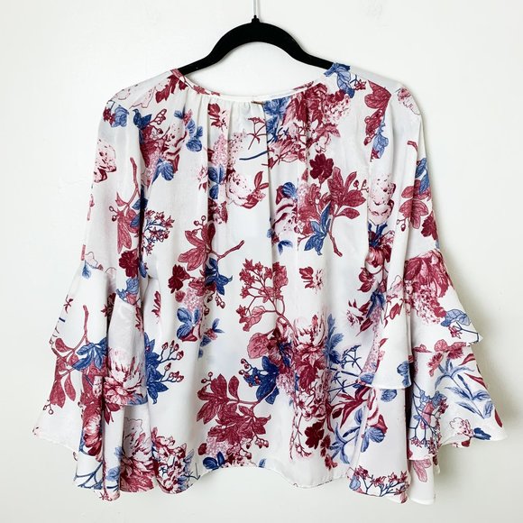 NEW MISA floral print bell sleeve swing v-neck blouse small - Picture 5 of 5